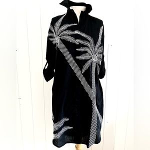 Badgley Mischka NWT Embroidered Top Shirt Dress size S Black with white stitches